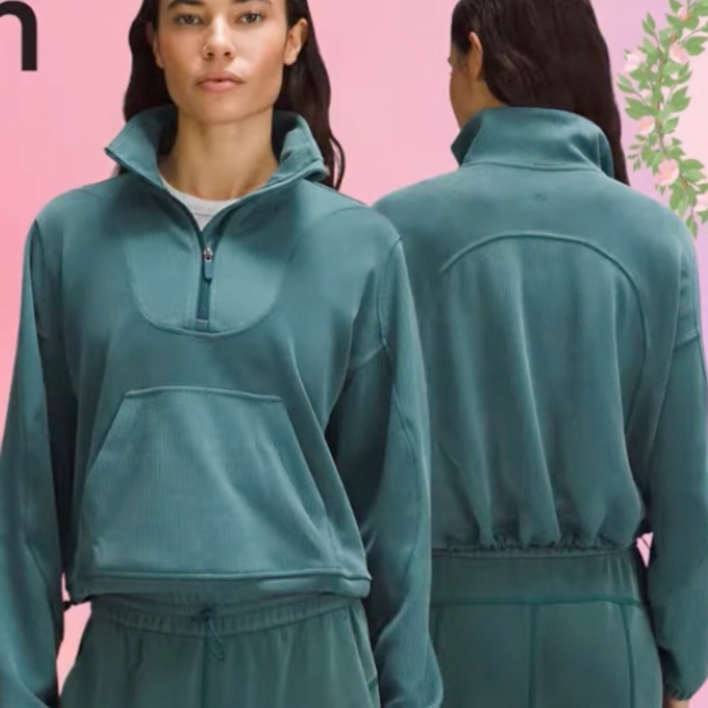 Lululemon Brushed Softstreme Ribbed Half Zip Size 0 ( XS) Storm Teal. EUC